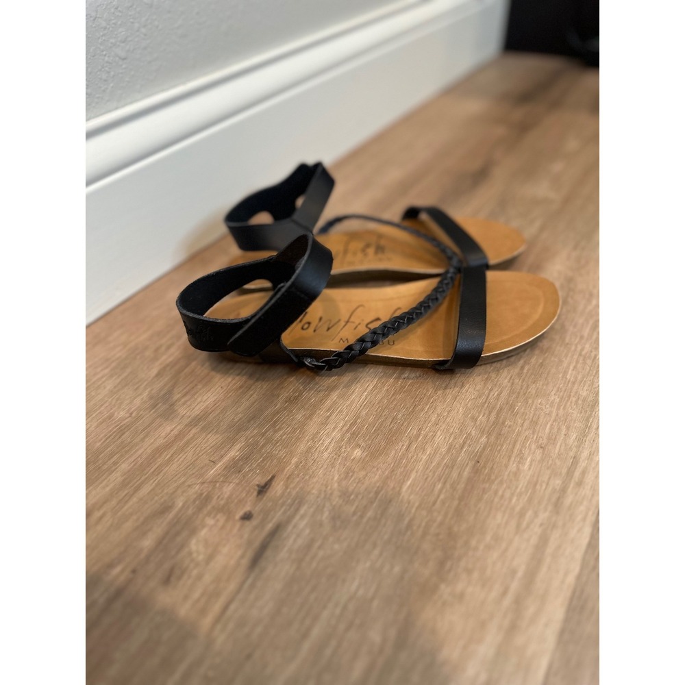Blowfish Malibu Sandals Womens 7 Black Vegan Braided Strappy Flat Boho Summer - Picture 7 of 14